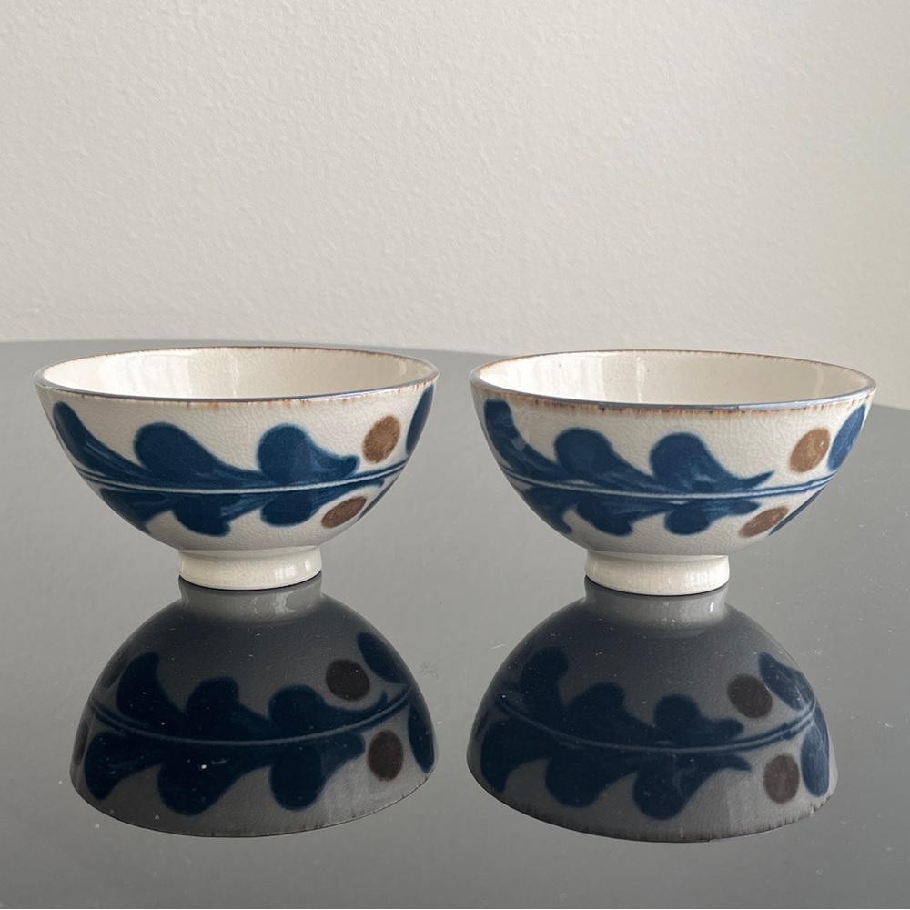 Ceramic Rice Bowls with Blue and Brown Design